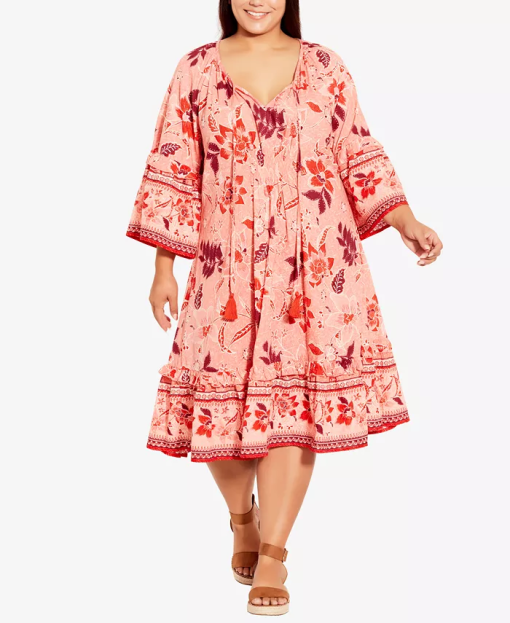 Avenue Plus Size Coral Floral Print Midi Dress - Size 18 - Women's Dresses