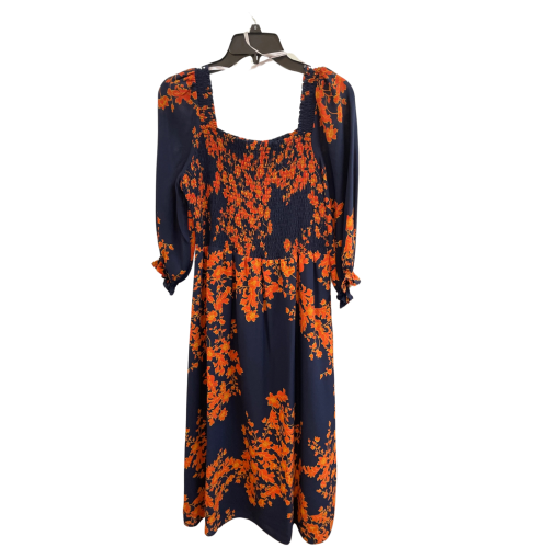 Nanette Lepore Navy Orange Floral Midi Dress Size 8 - Dresses