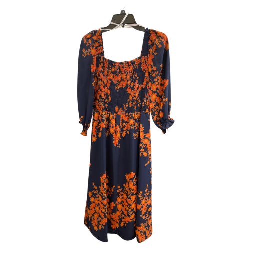 Nanette Lepore Navy Orange Floral Midi Dress Size 8 - Dresses - Image 2