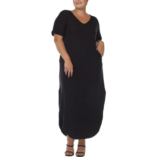 White Mark Plus Black Maxi Dress V-Neck 1X - Plus Size Dresses