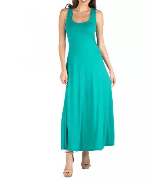 24seven Comfort Apparel Teal Maxi Dress - Sleeveless XL - Women's Dress