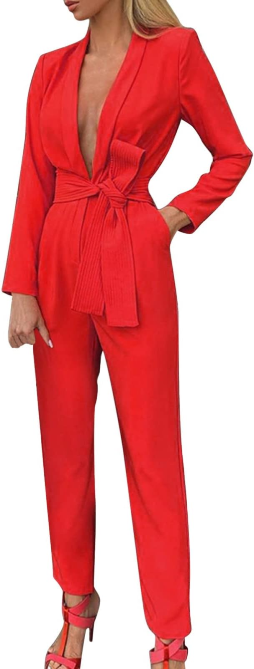 Bebe Red Tie Waist Jumpsuit XS | Women's Jumpsuits & Rompers