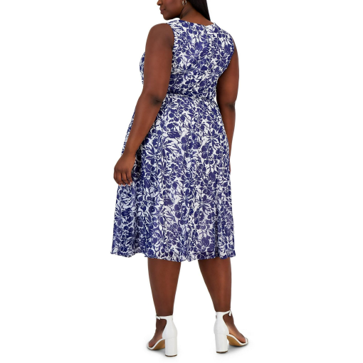 Kasper Plus Blue Floral Midi Dress 1X - Women's Dresses - Image 2