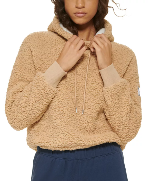 Tommy Hilfiger Caramel Sherpa Hoodie - Women's Pullover - Large