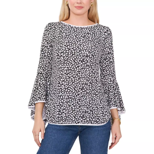 Sam & Jess Black Floral Bell Sleeve Blouse - Size M - Tops