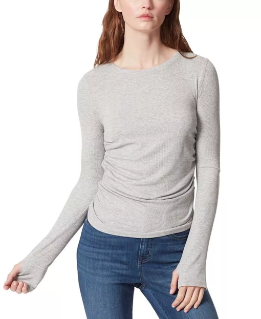 Flora Heather Grey Ruched Top M - Women's Long Sleeve Shirt