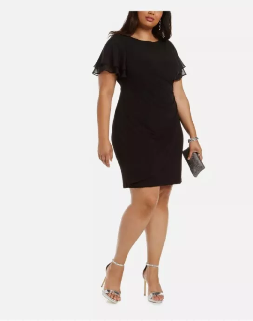 Jessica Howard Plus Black Flutter Sleeve Dress 20W - Cocktail Dress