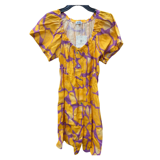 Pure Linen Yellow Purple Mini Dress - Summer Dress