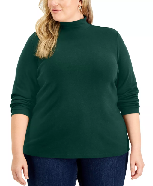 Karen Scott Plus Size Spruce Green Mock Neck Top - Women's Shirts