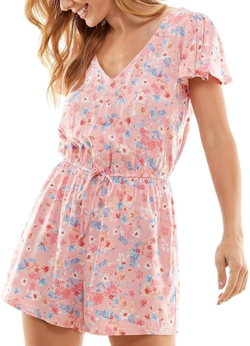 Bebop Juniors Pink Floral Romper - Size L - Women's Jumpsuit