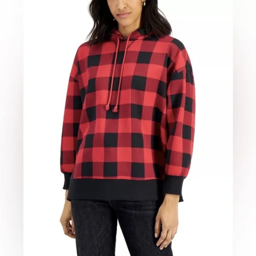 Style & Co Red Plaid Hoodie Medium - Women's Sweatshirt