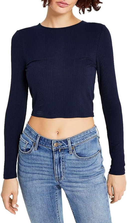 Tommy Jeans Navy Ribbed Crop Top - Size L - Women's Shirts