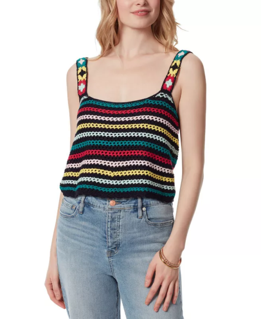 Kerian Crochet Striped Tank Top - Multi Color - Size M - Women's Tops