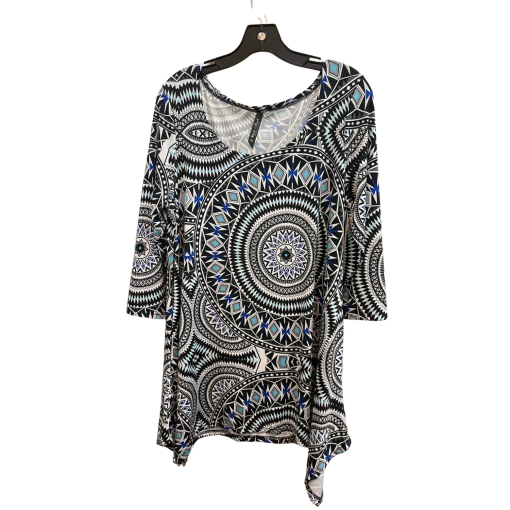 White Mark XL Geometric Print Tunic Top - Black/Blue