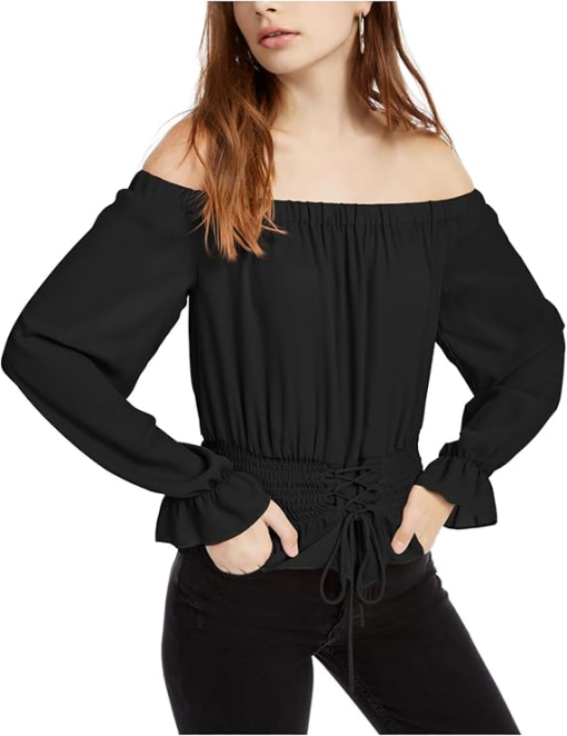 No Comment Black Off-Shoulder Blouse, Small, Juniors' Tops