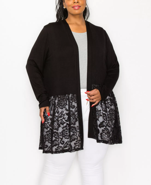 Coin 1804 Plus Black Lace Cardigan Duster - Women's Knitwear