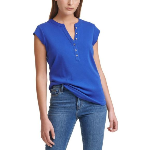 Calvin Klein Henley Top - Blue, XL - Women's Button Down Shirt