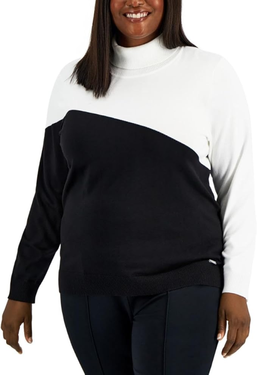 Calvin Klein Plus Black & White Turtleneck Sweater 1X - Women's Knitwear