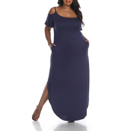 White Mark Plus Navy Maxi Dress Cold Shoulder 1XL - Dresses