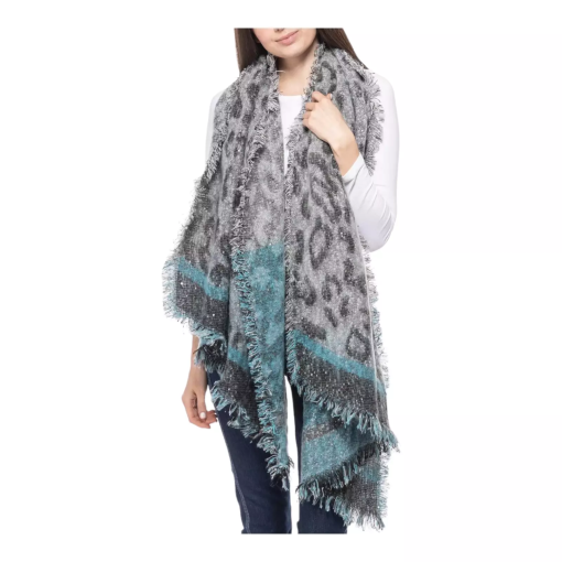 INC Leopard Print Scarf Gray OSFA Women's Fashion Wrap Shawl