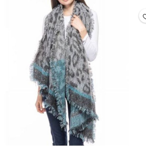 I.N.C. Leopard Print Scarf Gray OSFA Sequin Wrap Shawl