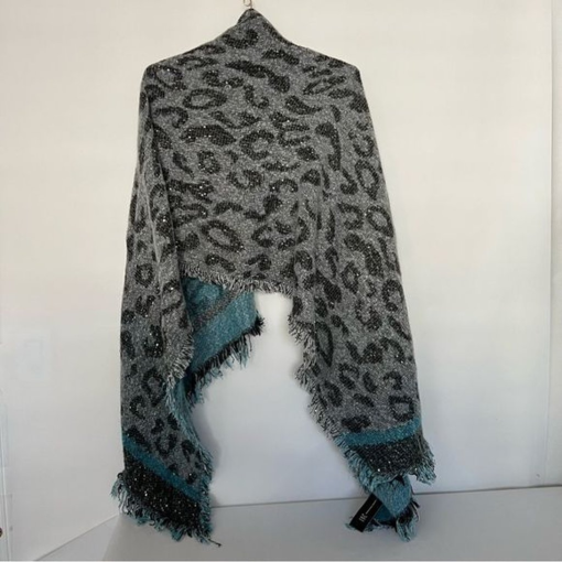 I.N.C. Leopard Print Scarf Gray OSFA Sequin Wrap Shawl - Image 2