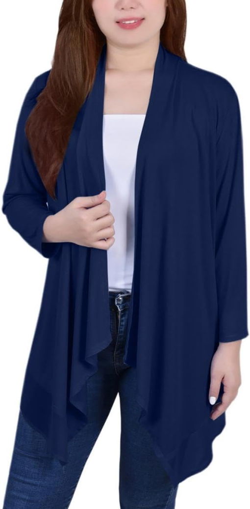 NY Collection Navy Petite Cardigan Sweater - Women's Knit Top