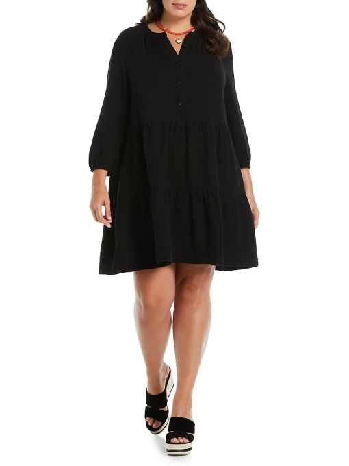 Ella Rafaella Plus Black Tiered Dress 1X - Plus Size Dresses