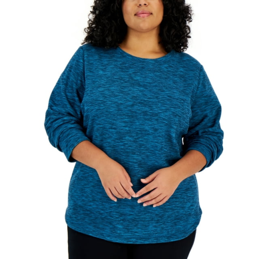 Karen Scott Plus Size Teal Microfleece Sweatshirt - 3X - Women's Top