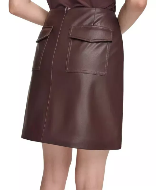 Calvin Klein Brown Faux Leather Mini Skirt - Size 10 - Women's Skirts - Image 2