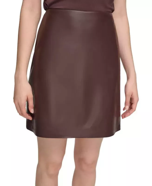 Calvin Klein Brown Faux Leather Mini Skirt - Size 10 - Women's Skirts