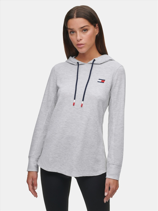 Tommy Hilfiger Gray XS Waffle Knit Hoodie - Women's Top