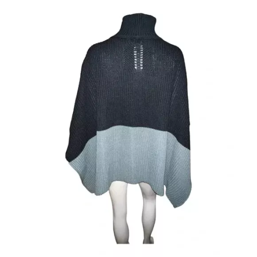 Ocean Save Color Block Poncho Sweater Black/Gray One Size Women's Knitwear - Image 2