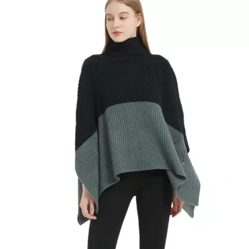 Ocean Save Color Block Poncho Sweater Black/Gray One Size Women's Knitwear