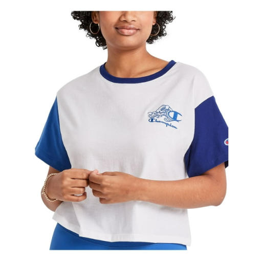 Champion Women's White & Blue Colorblock Tee - 2XL - T-Shirts