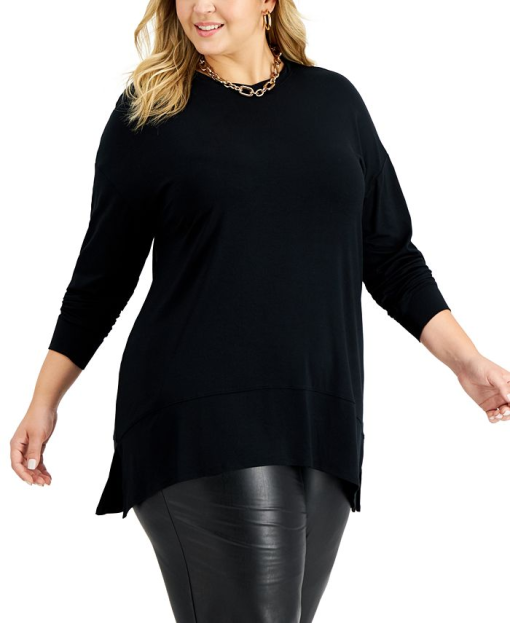 INC Plus Size Black Tunic Top - Side Slit 2X - Women's Shirts