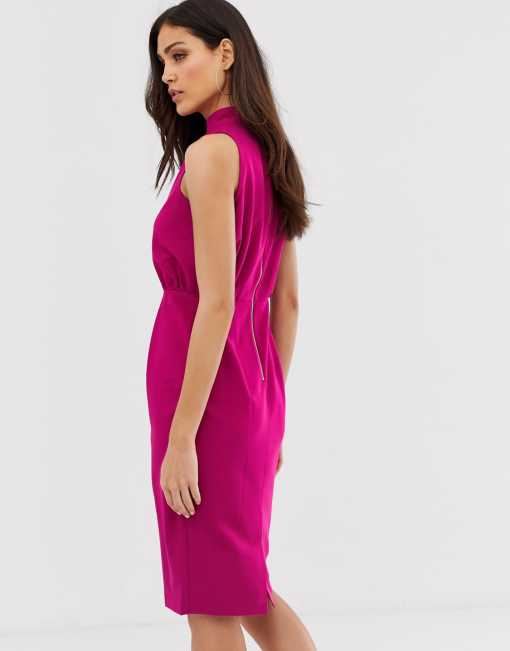 Quiz Magenta Midi Dress Size 14 - High Neck Party Dress - Image 2