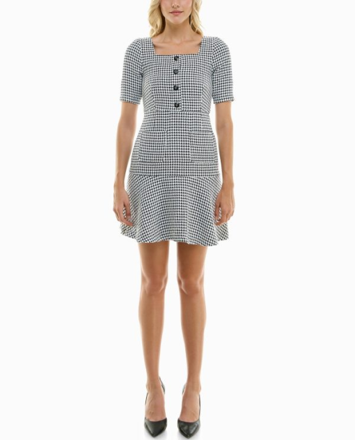 Nicole Miller Houndstooth Mini Dress - Black & White Size 4 - Dresses