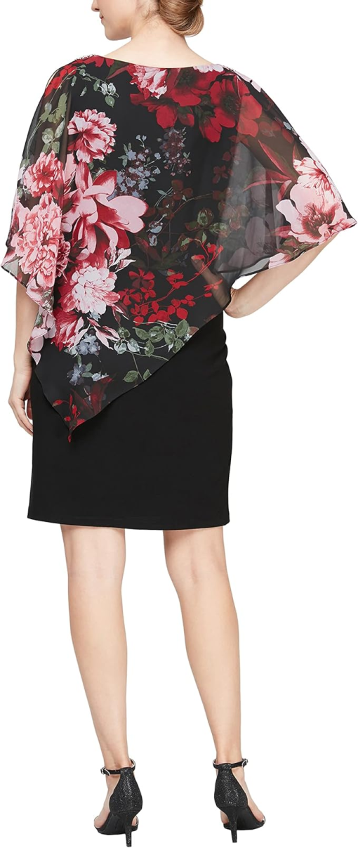 SLNY Black Floral Overlay Dress Size 6 - Cocktail Dress - Image 2