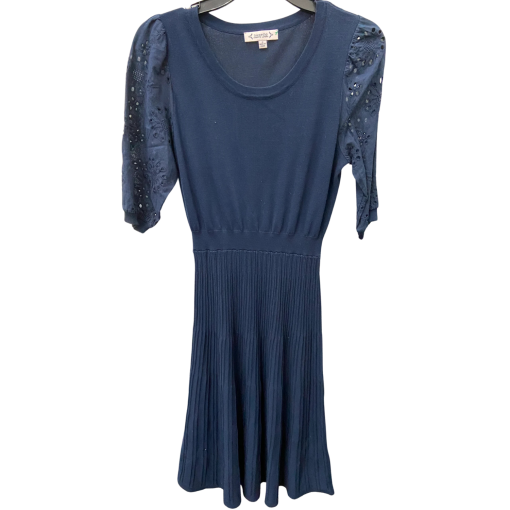 Nanette Lepore Navy Dress Size S Eyelet Sleeve Midi Dress