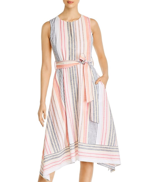 Karl Lagerfeld Striped Midi Dress, Pink, Size 2, Women's Dresses