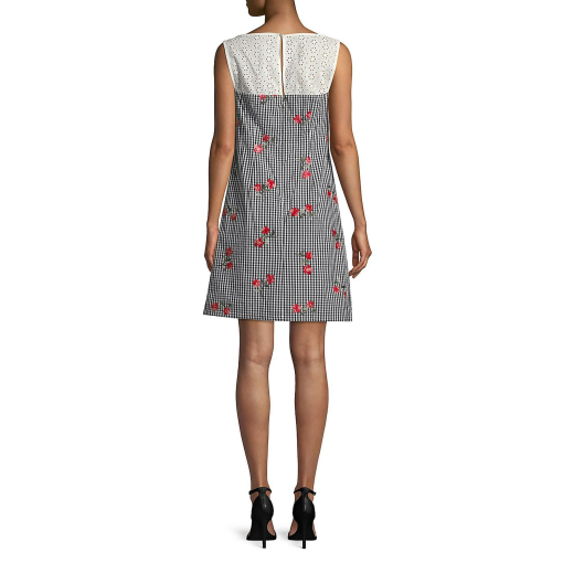 KARL LAGERFELD Black Gingham Floral Shift Dress Size 4 - Women's Dress - Image 2