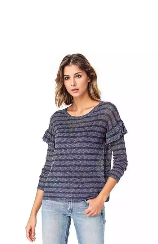 Kensie Indigo Blue Striped Ruffle Sweater - Size L - Women's Top