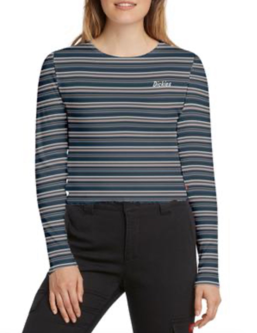 Dickies Navy Striped Crop Top - Long Sleeve Tee - XS - Women's Shirt