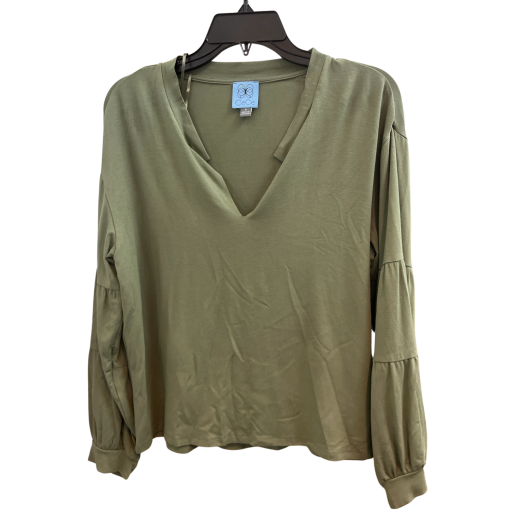 CeCe Olive Green V-Neck Blouse, Size M, Women's Tops