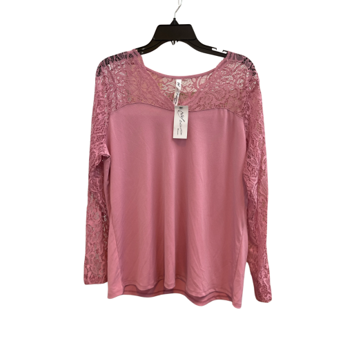 NY Collection Pink Lace Sleeve Top - Plus Size 1X - Blouse