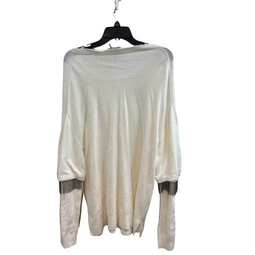 DKNY White Sweater XL Fringe Sleeve Knit Top - Image 2