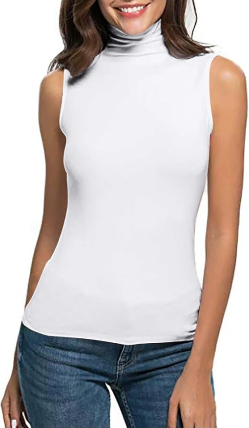 Donna Karan White Sleeveless Turtleneck Top - Size M - Women's Shirts