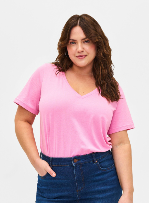 Calvin Klein Plus Pink V-Neck Tee - Women's 2X - Casual Tops