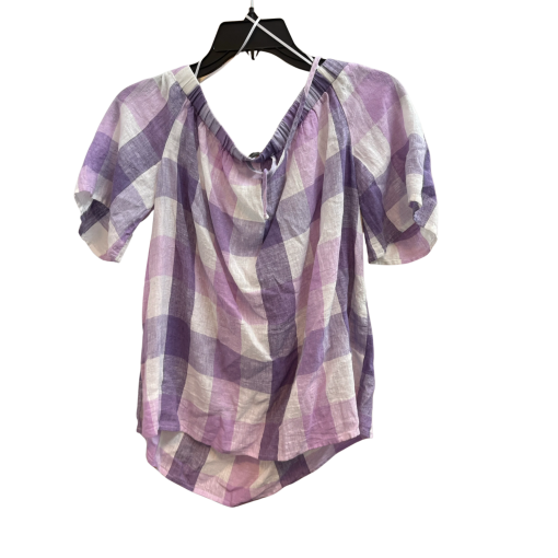 Vince Camuto Plaid Blouse Purple Small Off-Shoulder Top - Image 2